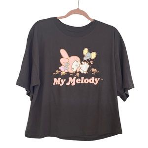 My Melody— Oversized Cropped Baggy Black Short Sleeve Shirt- Kawaii Lolita Y2K